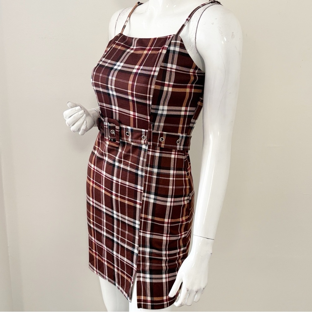 Jolie & Joy by FCT with Love Plaid Sleeveless Belted Mini Tank Dress - Picture 2 of 6